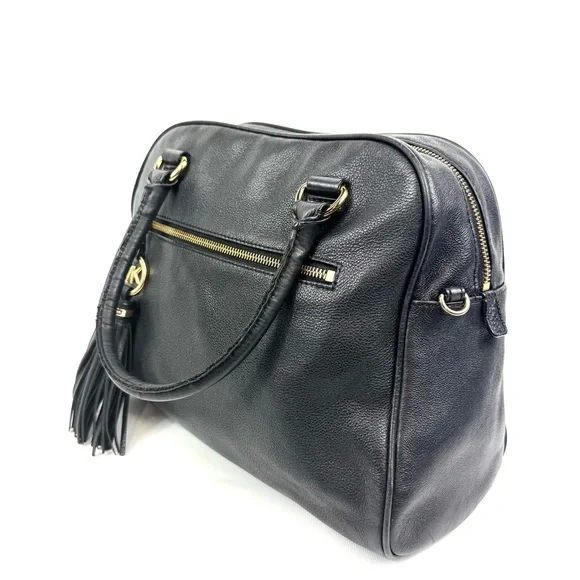 Michael Kors Knox Black Pebbled Leather bag w tassel, gold & leather chain/strap - Picture 9 of 17